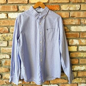 Chaps Lavender and Blue Plaid Oxford Button-Down Shirt, XL